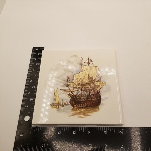 Nautical Sailing Clipper Ships Trivet Printed Ceramic Wall Tile 6"x6" Set of 3 - Picture 5 of 10